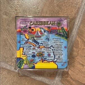 Colorful Melamine Caribbean Map Coaster Set of 4 w/Storage Holder
